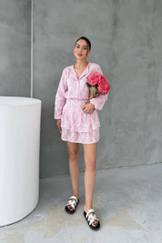 Pembe Fistolu Gömlek Etek Takım SY-3120-Pembe