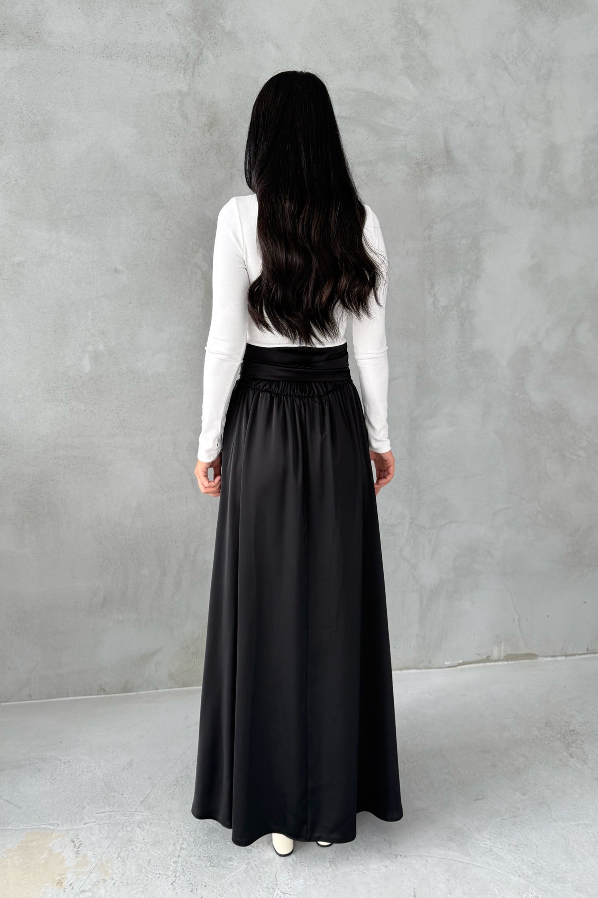 Siyah Şal Detay Bağlamalı Maxi Etek SY-3426-Siyah