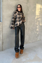 Siyah Geniş Paça Deri Pantolon SY-2826-Siyah