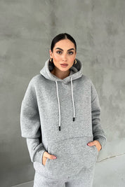 Gri Kapüşonlu Ön Cep Detaylı Eşofman Takımı SY-2393-Gri