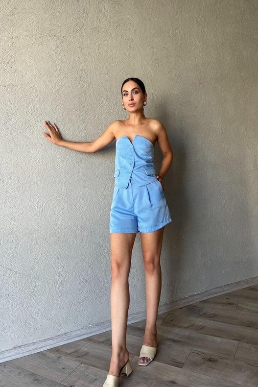 Mavi Saten Büstiyer SY-2870-Mavi