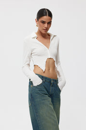 Ekru Bağlama Detaylı Crop Bluz SY-2417-Ekru