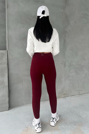 Bordo Yüksek Bel Biker Uzun Tayt SY-2656-Bordo