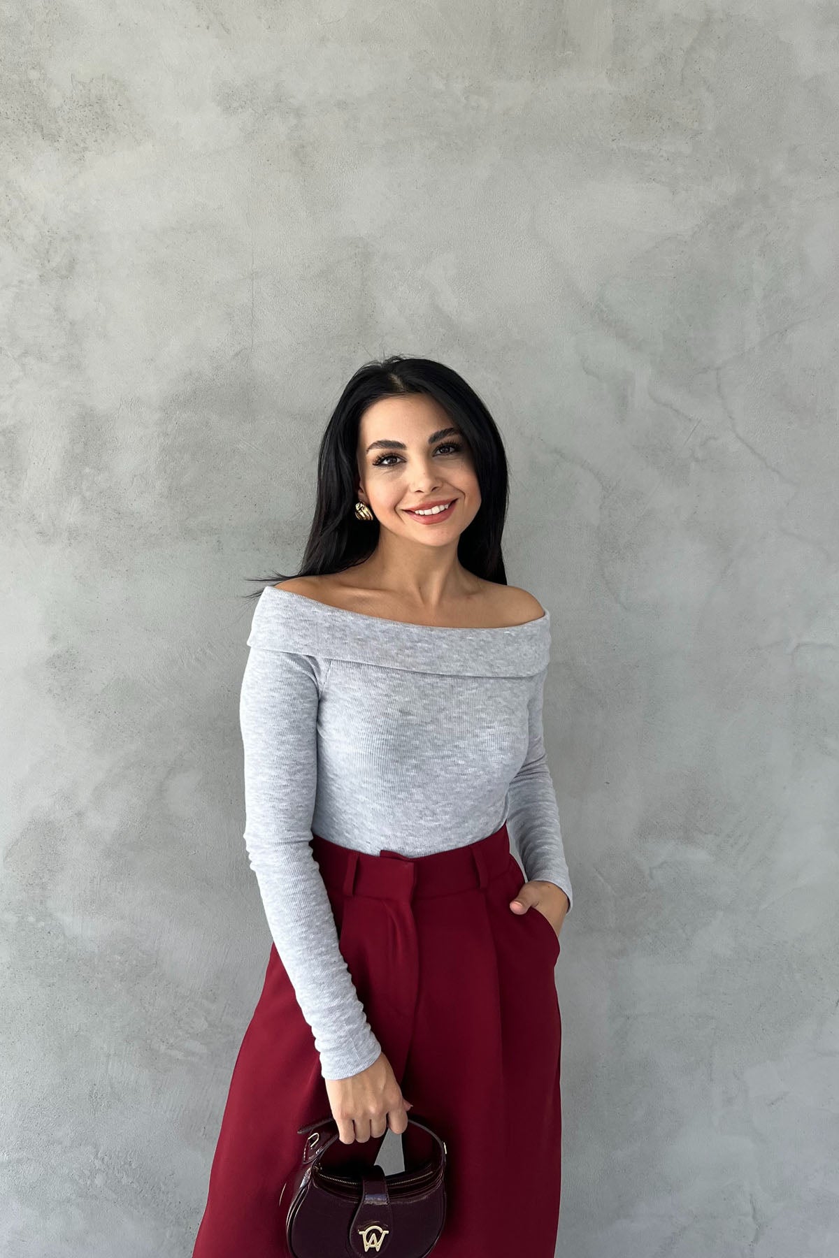 Gri Fitilli Madonna Yaka Bluz SY-2622-Gri