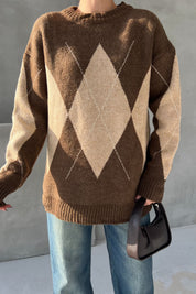 Açık Kahve Baklava Desenli Yakalı Kazak SY-1302-Açık Kahve