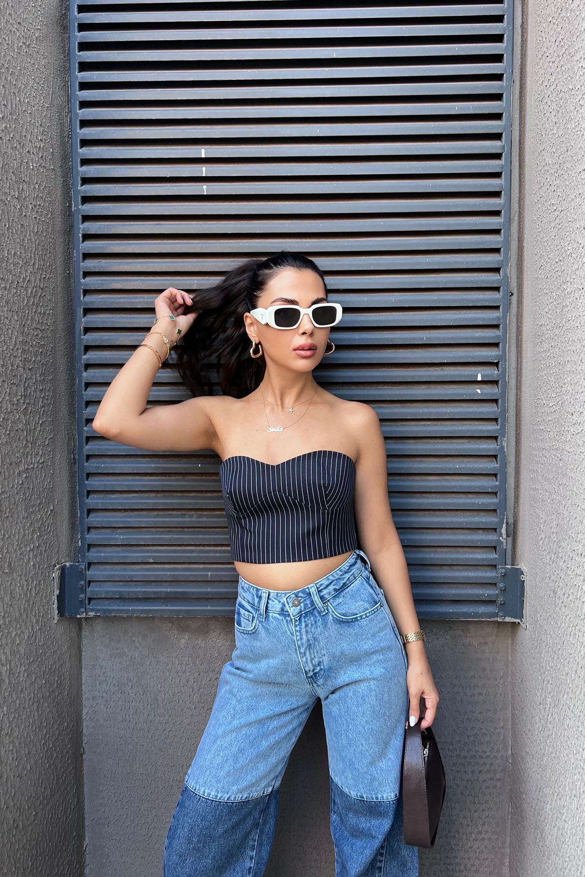 Lacivert Tasarım Çizgili Straplez Büstiyer SY-0951-Lacivert