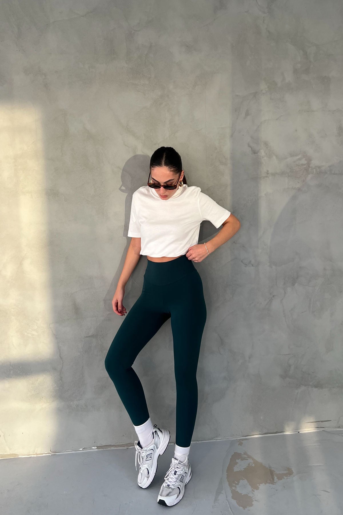 Yeşil Yüksek Bel Biker Uzun Tayt SY-2656-Yeşil