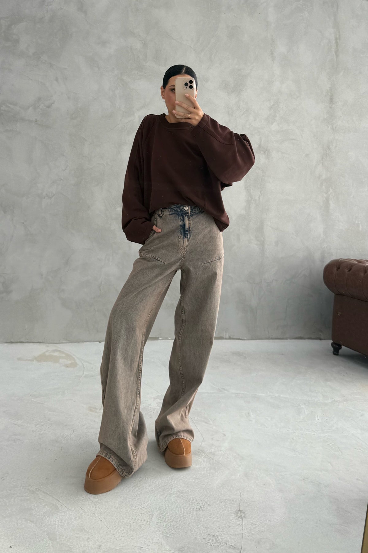 Kahverengi Oversize Dikiş Detay Sweatshirt SY-2628-Kahverengi