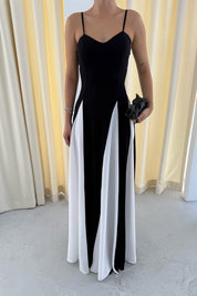 Siyah Kalp Yaka Blok Renkli Askılı Panarea Elbise SY-3299-Siyah