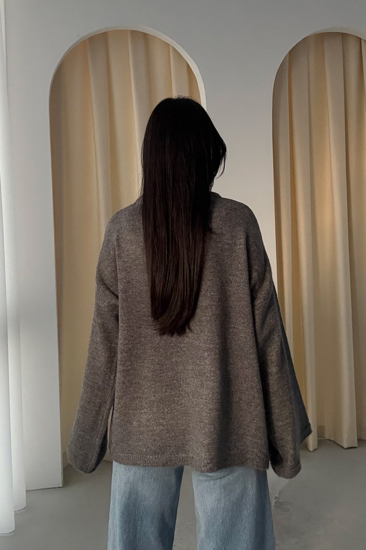 Antrasit Bisiklet Yaka Oversize Pinterest Triko Kazak SY-3343-Antrasit