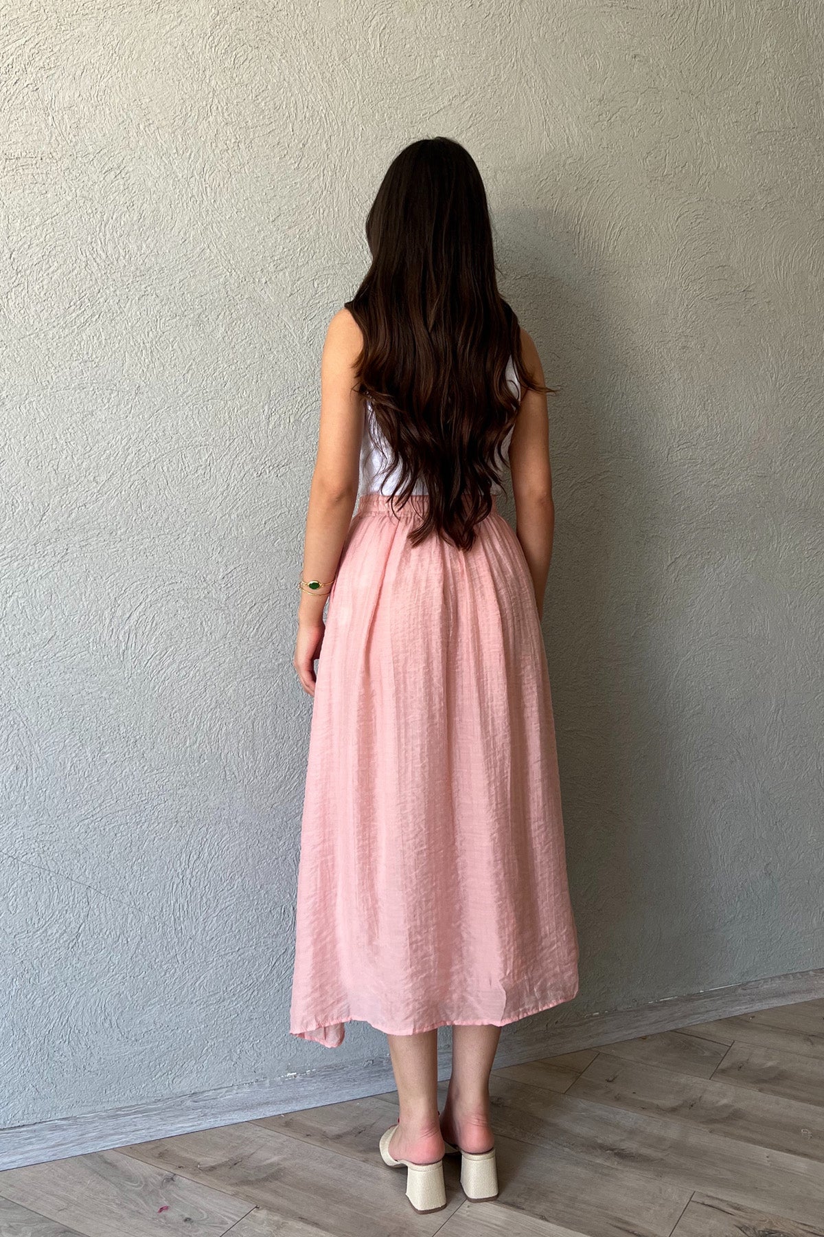 Somon Dokuma Detaylı Modal Etek SY-2158-Somon