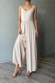 Bej İnce Askı Detaylı Bol Paça Modal Tulum SY-1980-Bej