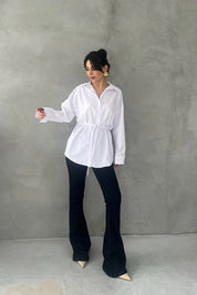 Beyaz Kemer Detaylı Gömlek SY-3016-Beyaz