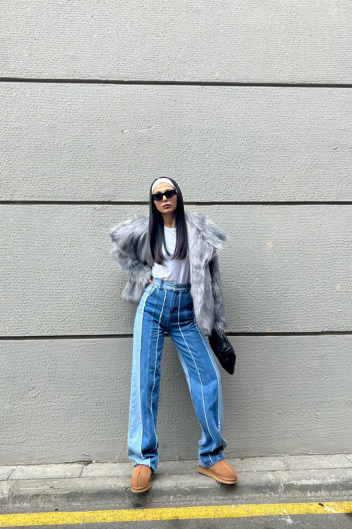 Mavi Çift Renkli Yüksek Bel Normal Paça Jean SY-1589-Mavi