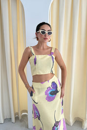 Renkli Çicek Desenli Keten Crop Etek Takım SY-3304-Renkli