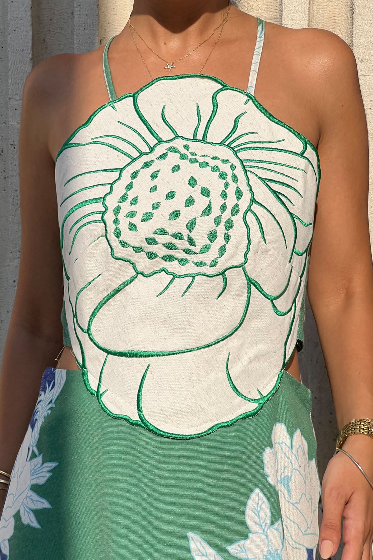 Renkli Positano Sırt Bağlamalı ve Çiçek Desenli Keten Elbise SY-2320-Renkli