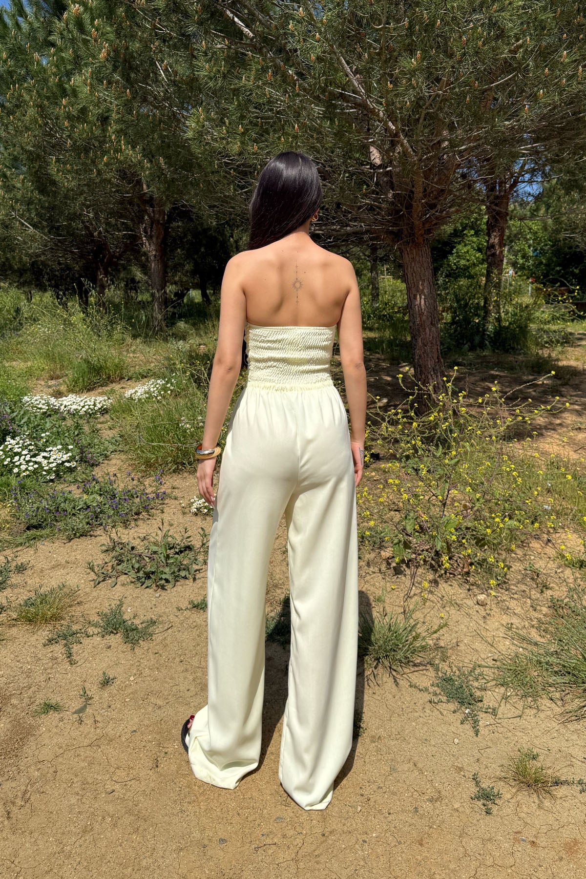 Butter Yellow Asimetrik Straplez ve Pantolon Takım SY-3189-Sarı