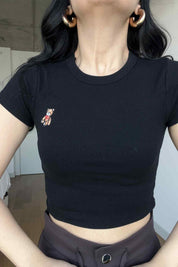 Siyah Ayıcık Nakışlı Crop SY-2971-Siyah