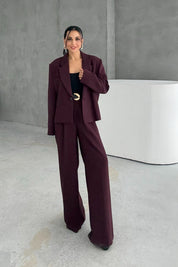 Mürdüm Oversize Tek Düğmeli Ceket Pantolon Takım SY-3389-Mürdüm