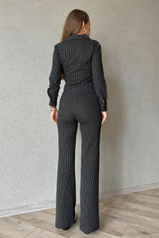 Siyah Çizgili Dokumalı Takım SY-1140-Siyah