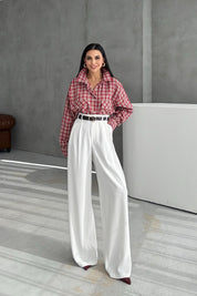 Kadın Kırmızı Ekoseli Cepli Uzun Kollu Gömlek SY-3438-Kırmızı