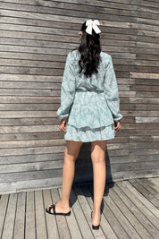 Turkuaz Fistolu Gömlek Etek Takım SY-3120-Turkuaz