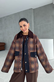 Haki Kadife Yakalı Ekose Ceket SY-3423-Haki