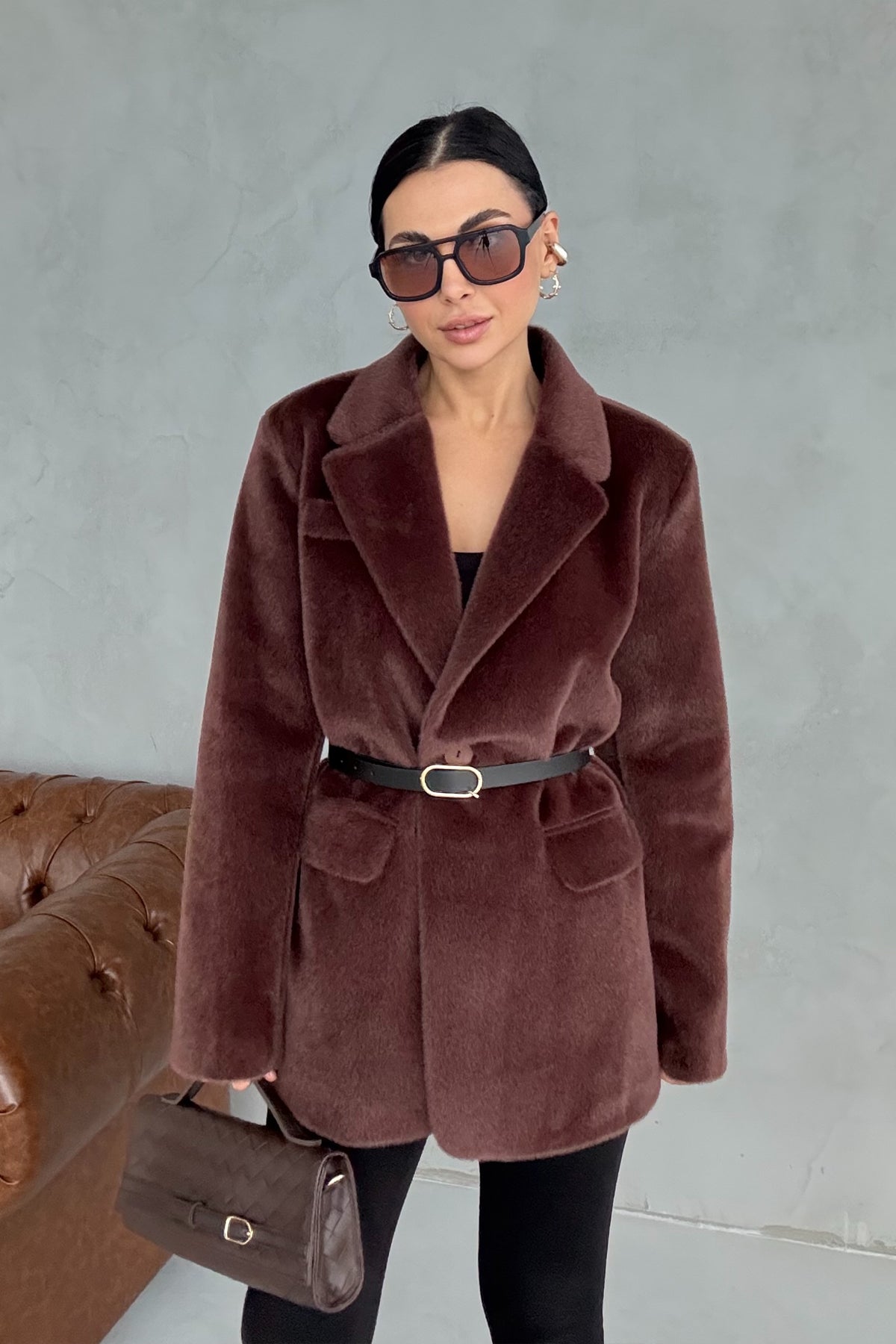 Kemerli Paris Kahve Ceket SY-3399-Kahve