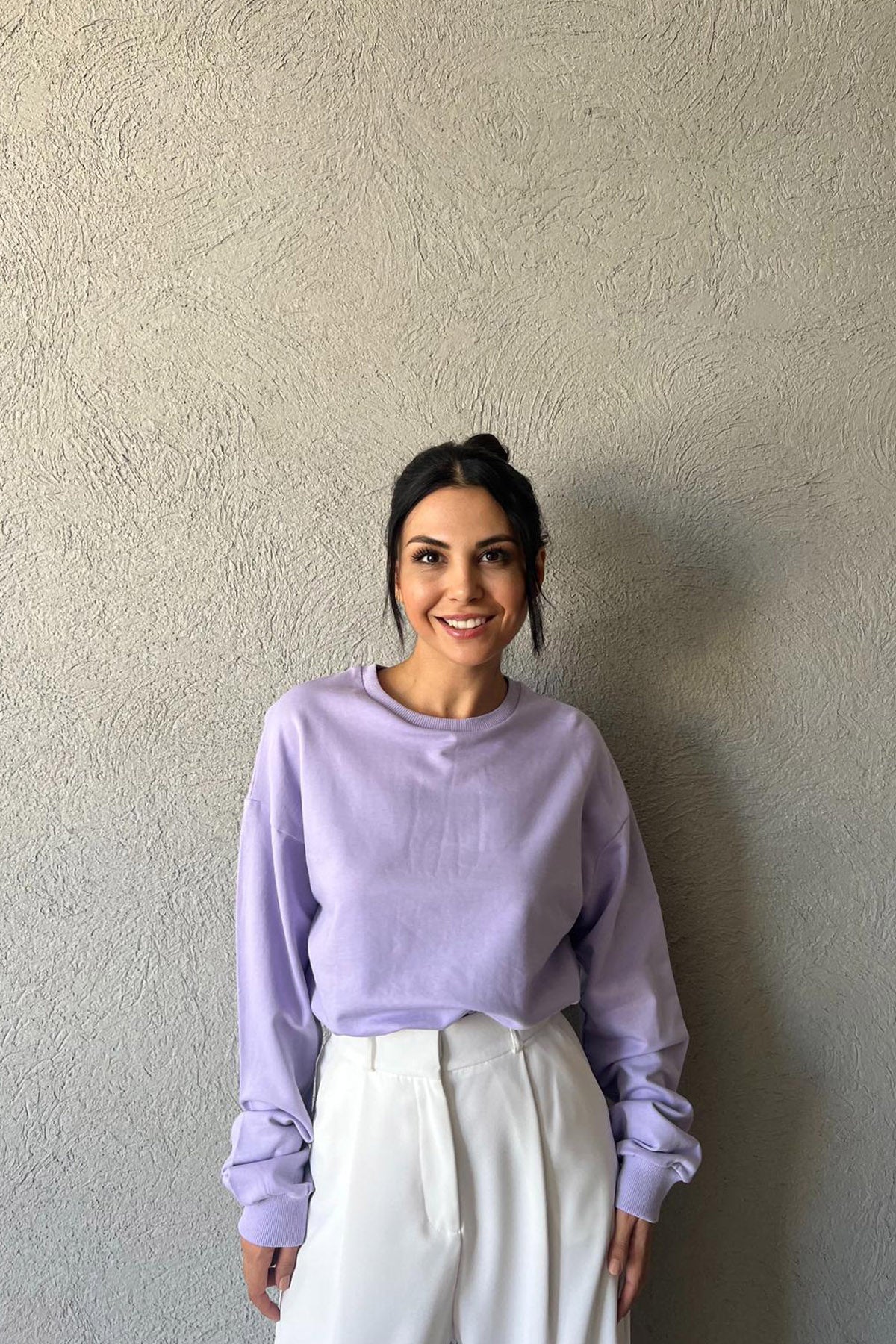 Lila Beli Lastikli Uzun Kollu Crop SY-2406-Lila