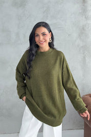 Haki Bisiklet Yaka Lastikli Pinterest Triko Kazak SY-3368-Haki