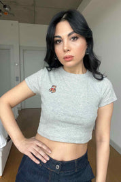 Gri Ayıcık Nakışlı Crop SY-2971-Gri