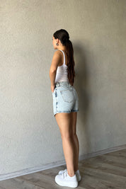 Mavi Kar Yıkama Kot Şort Etek SY-2003-Mavi