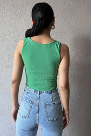 Yeşil Önü Büzgülü Bodysuit SY-0557-Yeşil