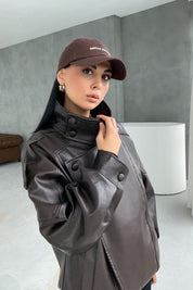 Dik Yaka Bamber Deri Ceket SY-3397-Acı Kahve