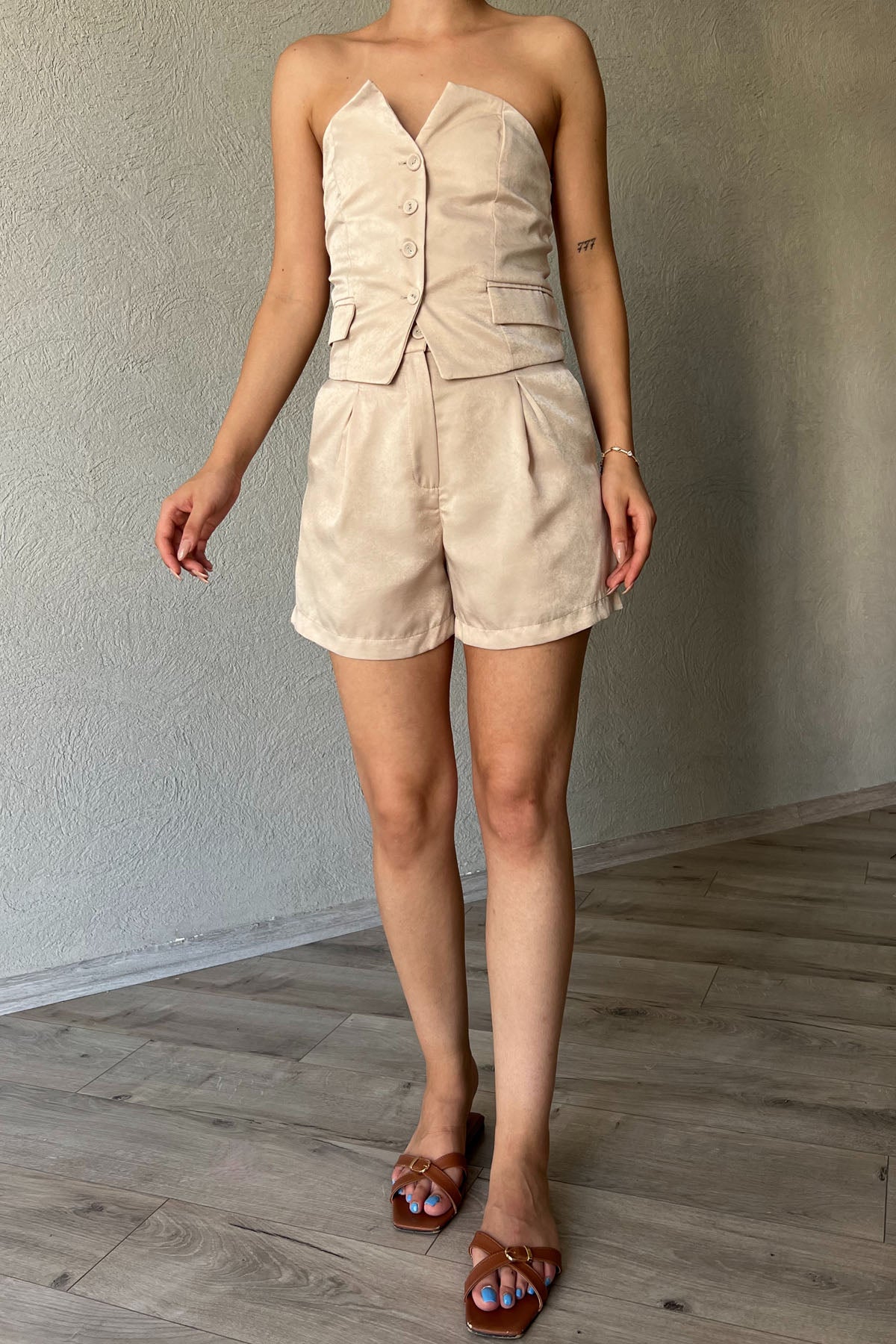 Bej Arkası Gipeli Saten Büstiyer SY-2576-Bej