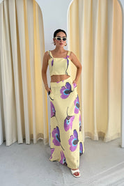 Renkli Çicek Desenli Keten Crop Etek Takım SY-3304-Renkli