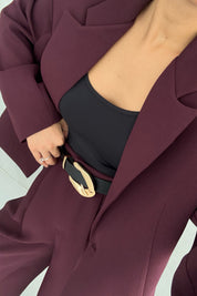 Mürdüm Oversize Tek Düğmeli Ceket Pantolon Takım SY-3389-Mürdüm