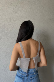 Gümüş Taşlı Kalın Askılı Büstiyer SY-1229-Gümüş