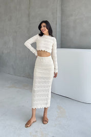 Ekru Uzun Kollu Bluz Etek Takım SY-0743- Ekru