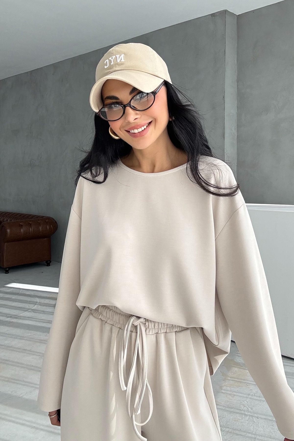 Taş Uzun Kollu Beli Lastikli Modal Takım SY-3383-Taş