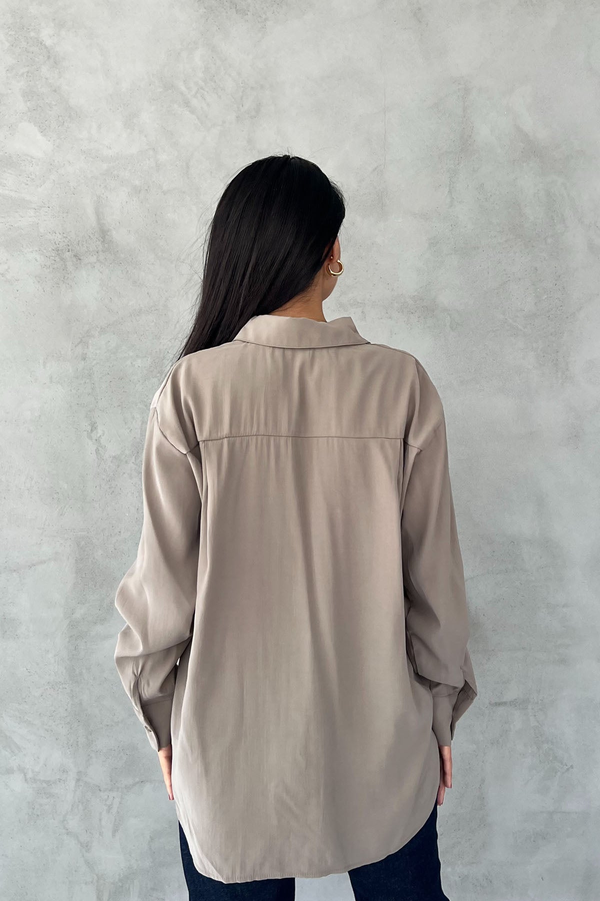 Haki Modal Kumaş Uzun Kol Basic Gömlek SY-2487-Haki