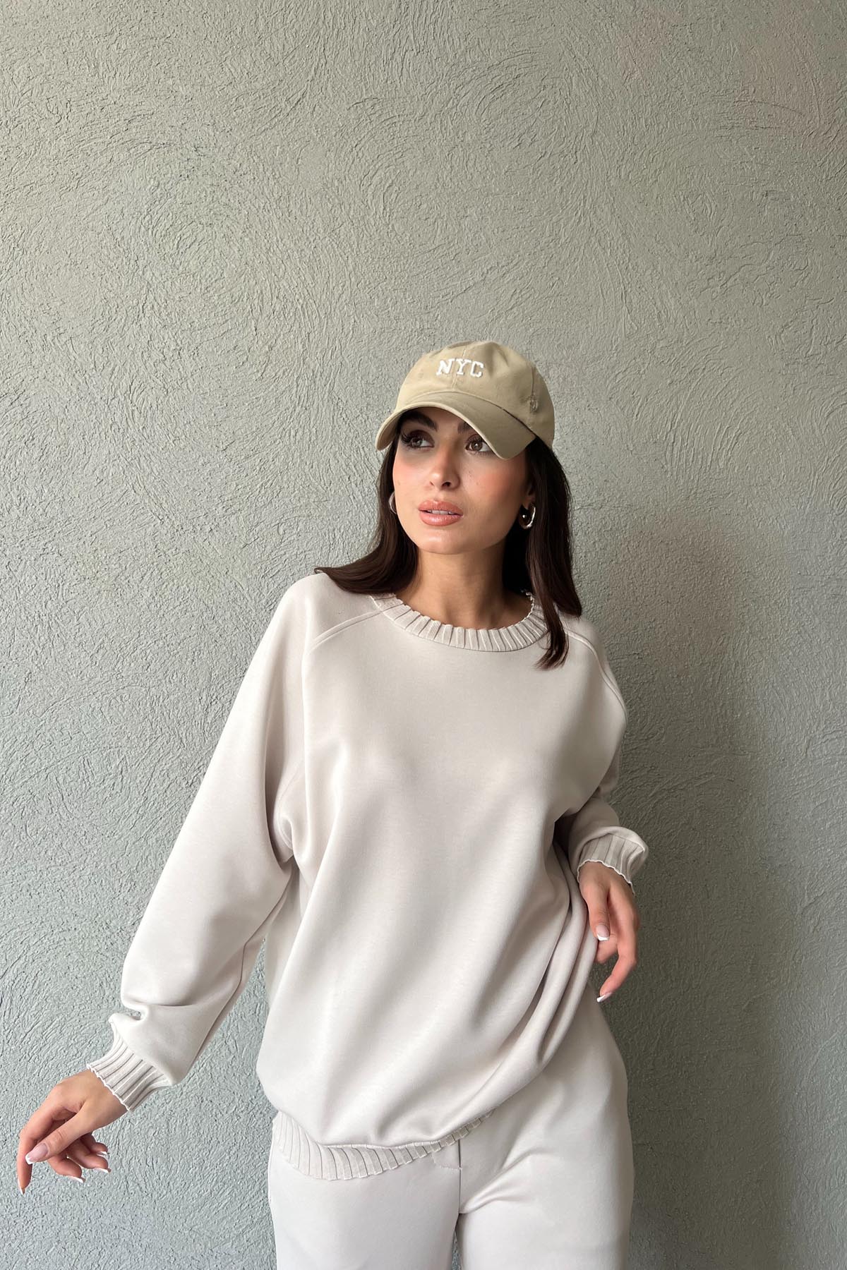 Bej Triko Detay Modal Sweatshırt SY-1796-Bej