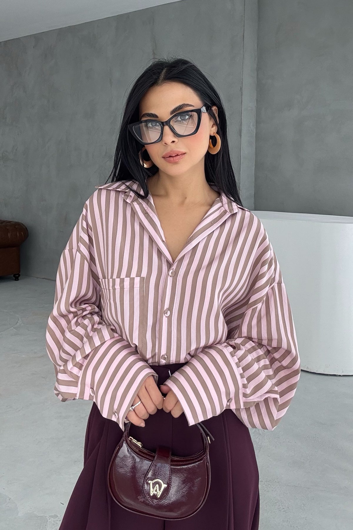 Pembe Çizgili Premium Gömlek SY-3356-Pembe