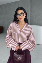 Pembe Çizgili Premium Gömlek SY-3356-Pembe