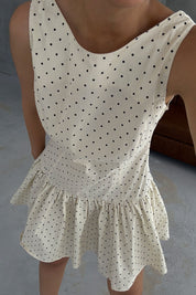 Bej Sırt Dekolteli Puantiyeli Mini Elbise SY-3256-Bej