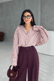 Pembe Çizgili Premium Gömlek SY-3356-Pembe