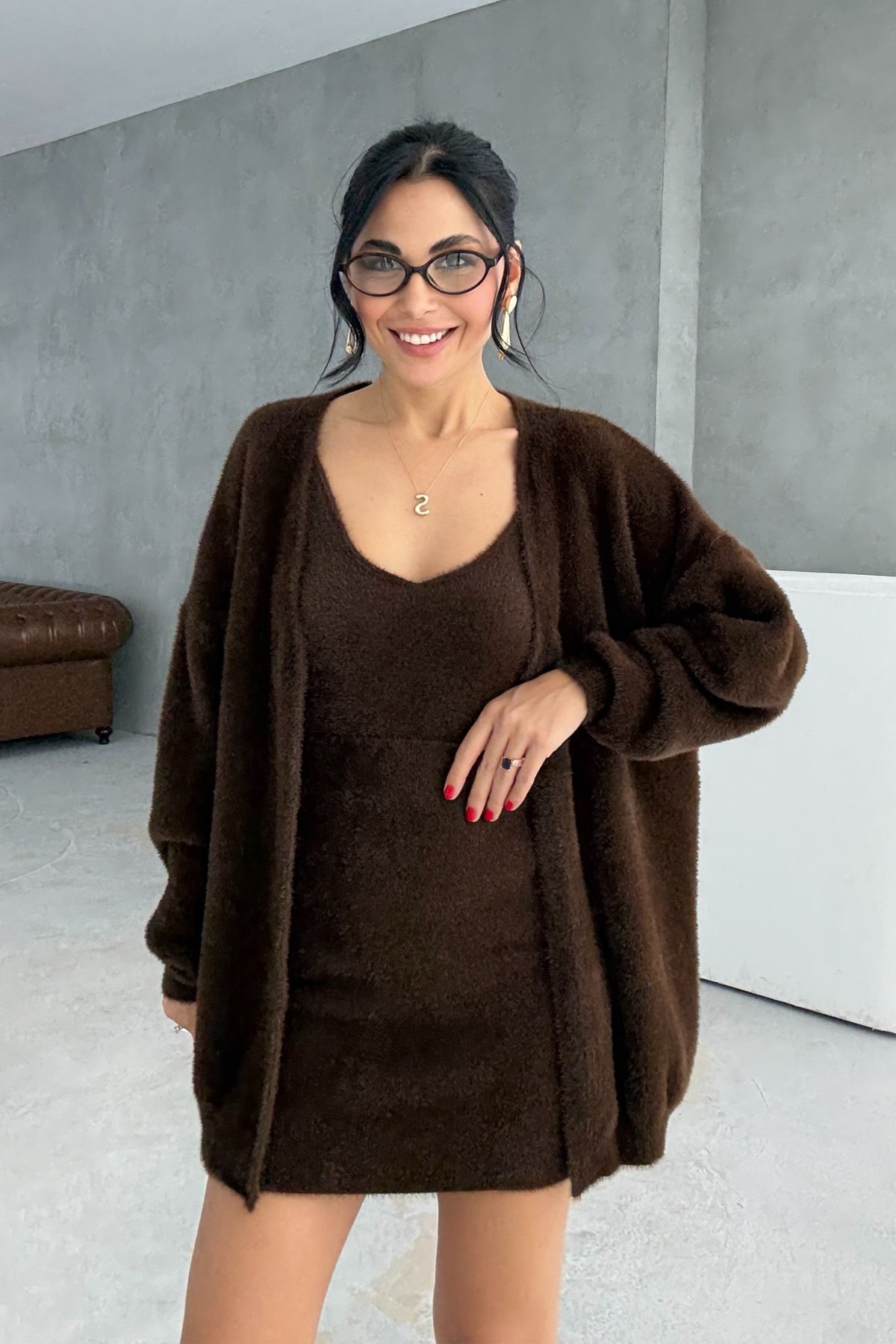 Kahverengi Yumoş 3'lü Etekli Takım SY-3441-Kahverengi