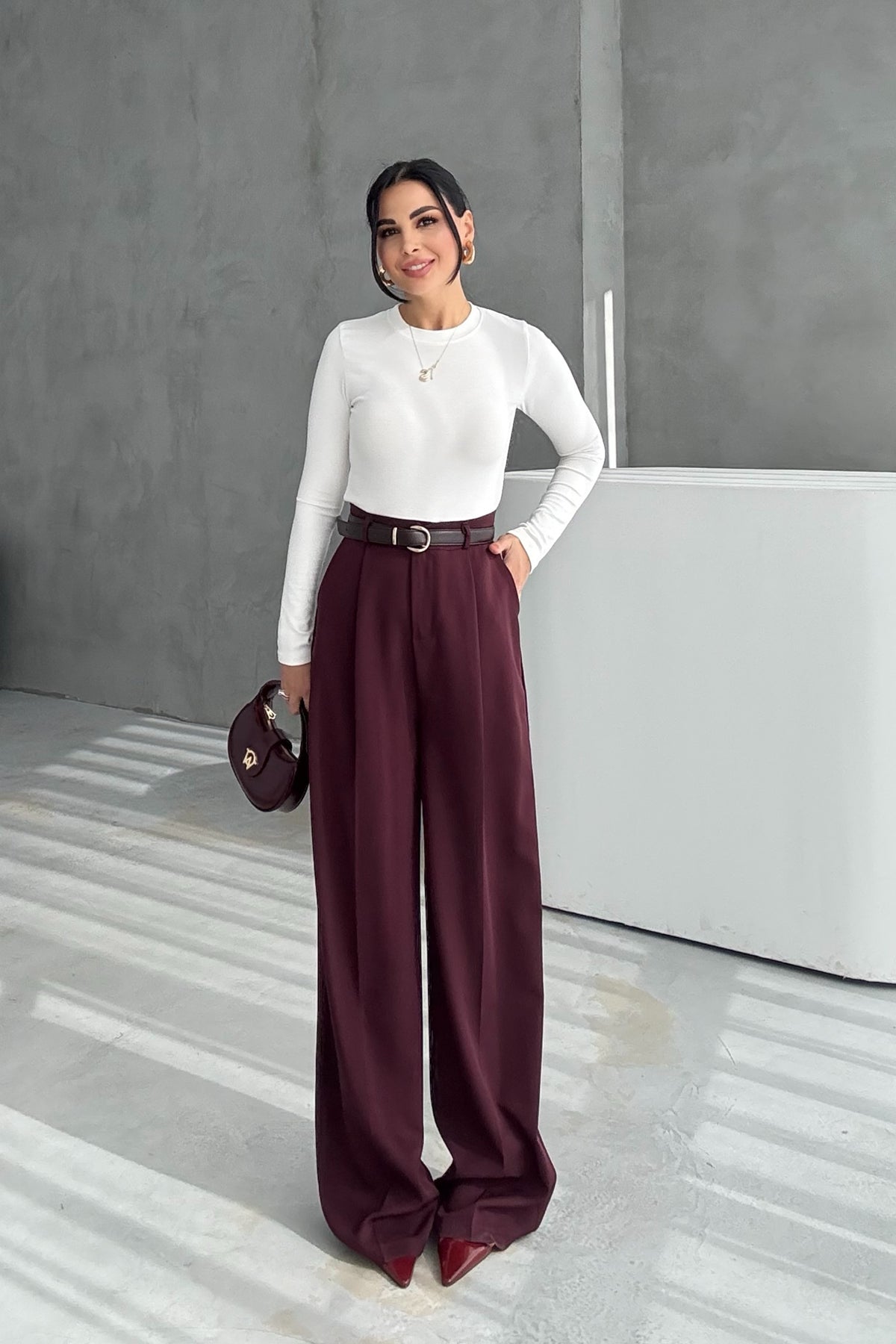 Mürdüm Premium Palazzo Pantolon SY-3454-Mürdüm