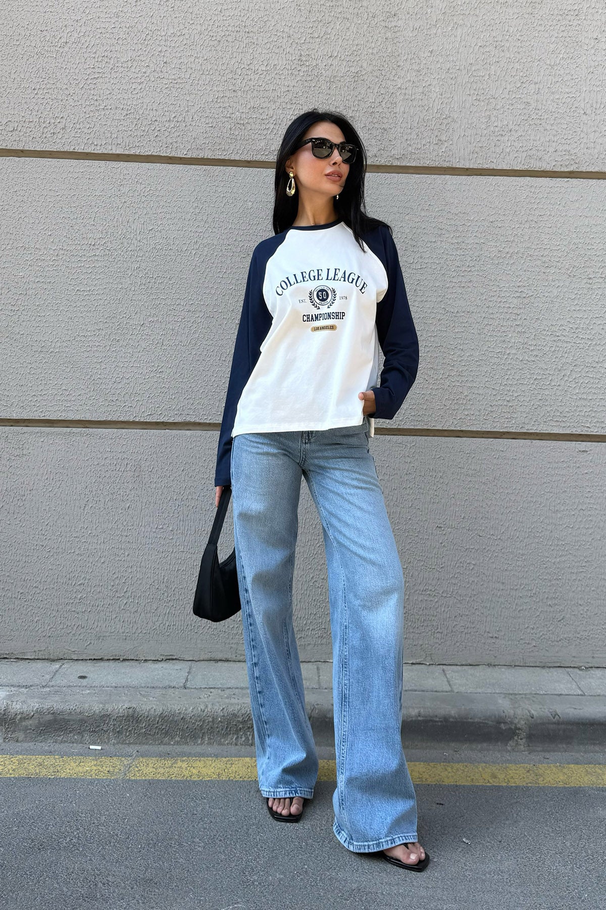 Ekru Reglan Kol Baskılı Bisiklet Yaka İnce Sweatshirt SY-3316-Ekru