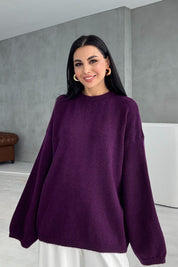 Mor Bisiklet Yaka Oversize Pinterest Triko Kazak SY-3343-Mor